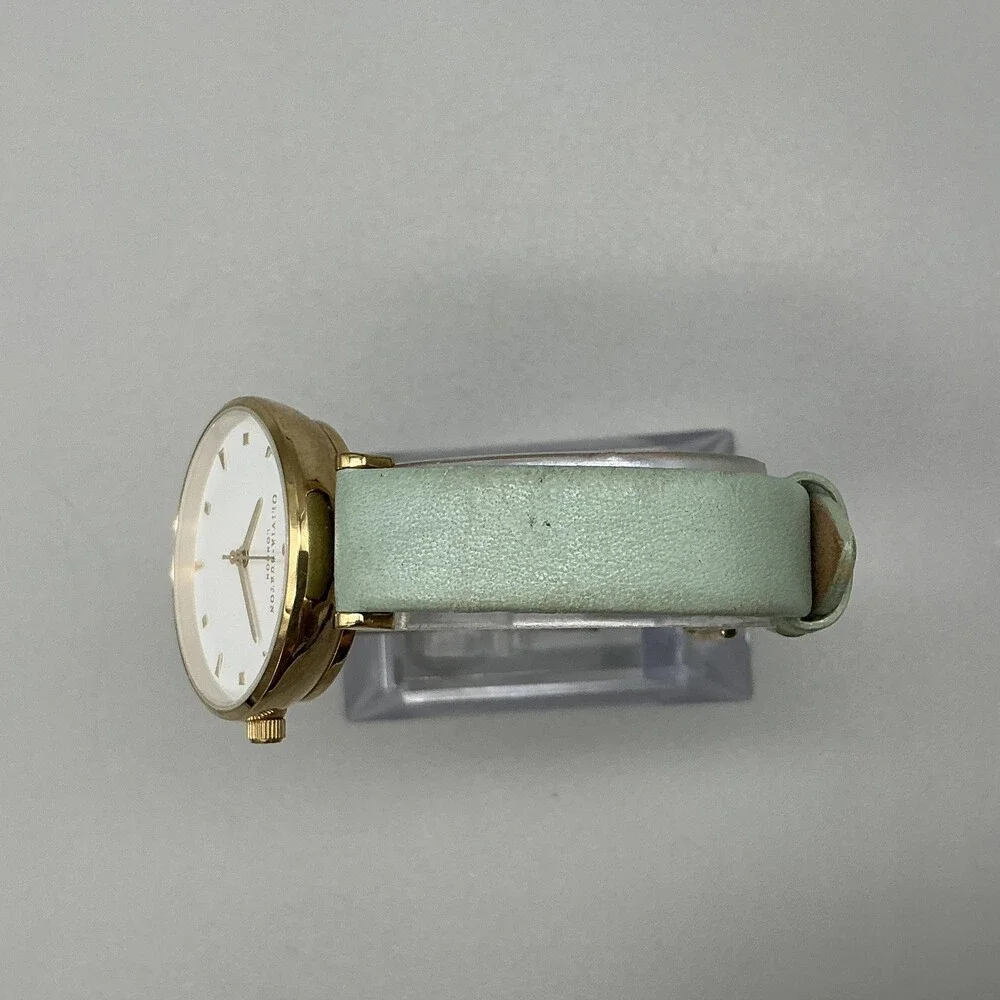 Olivia Burton Womens Watch 29mm Bee Logo Mint Green Leather Gold Tone New Batt